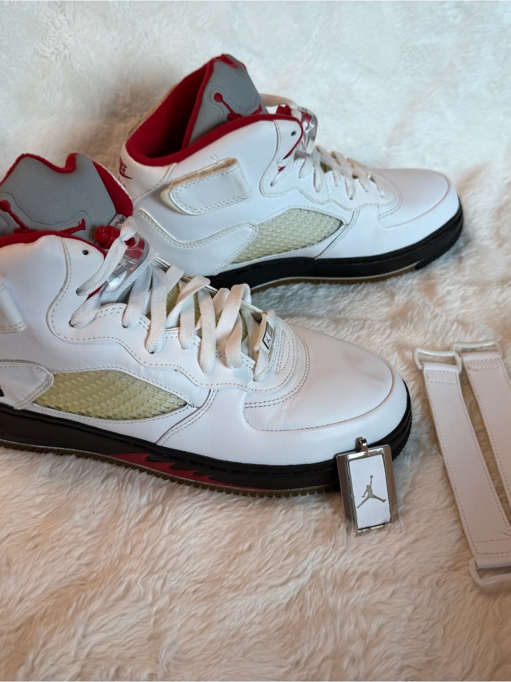 AJF5 - Jordan White, Red and Black High-Top Sneakers